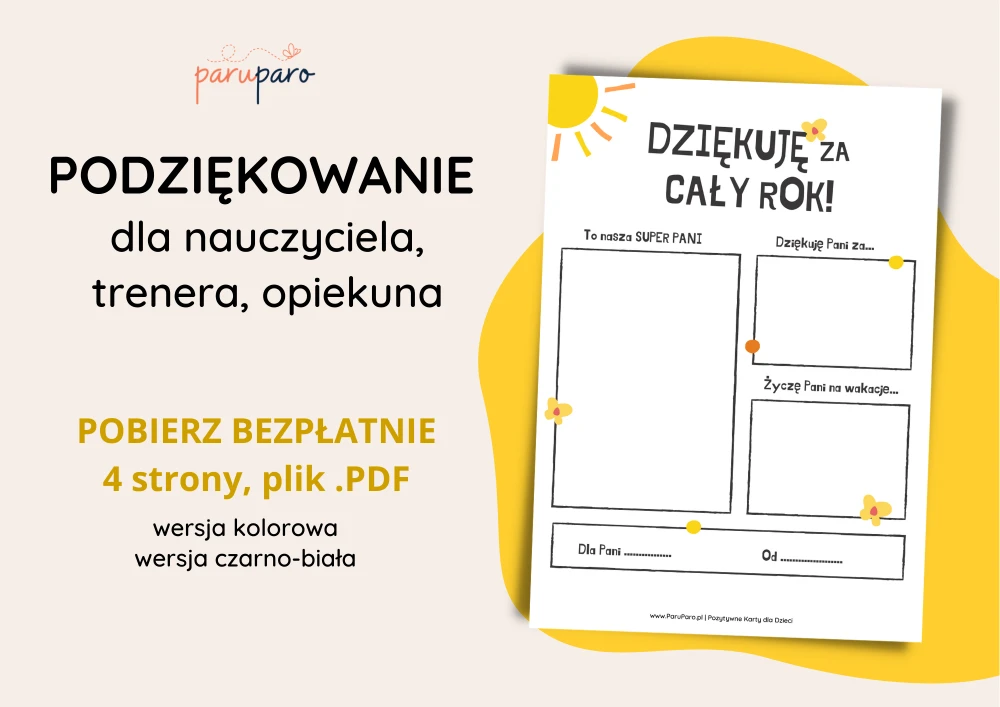 Podziękowanie dla nauczycielka, trenera, opiekuna